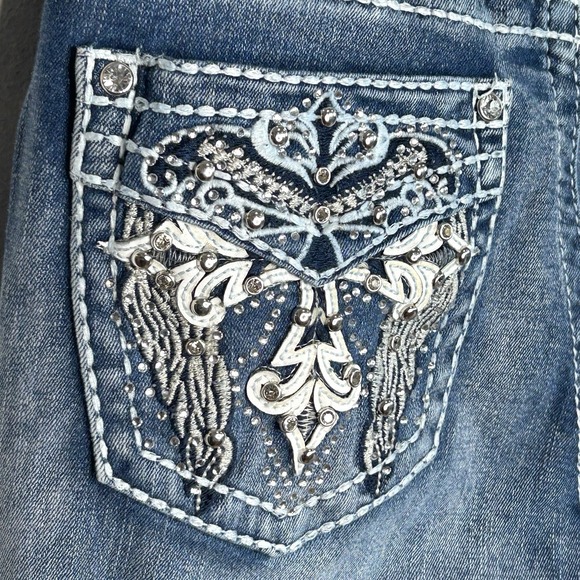 Vintage Sky Y2k Flare Jeans 7/8 Rhinestones Embroidered Indie Hipster Retro 90s - Picture 4 of 12